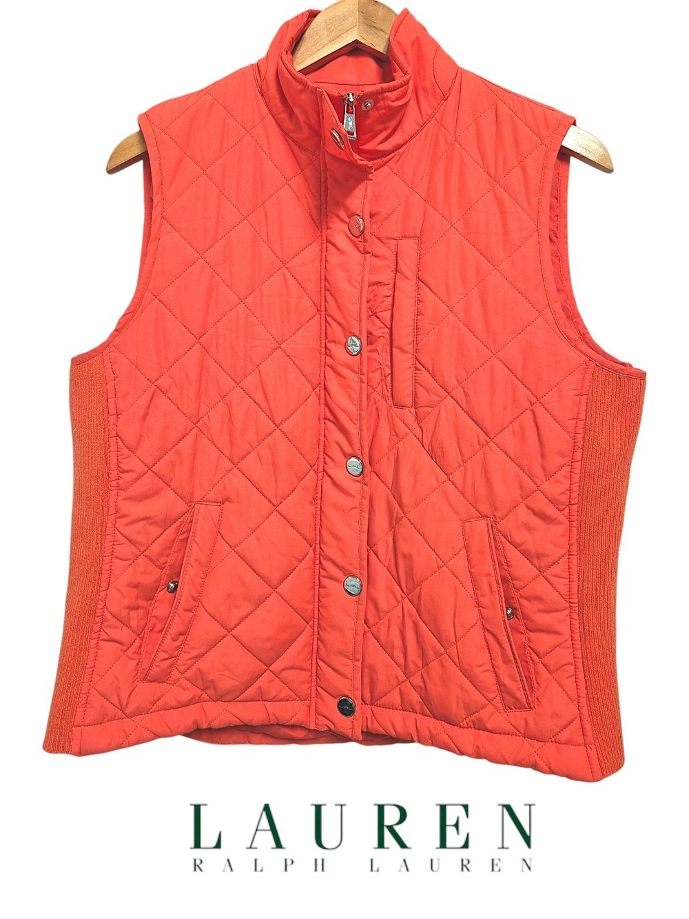 Lauren Ralph Lauren Quilted Orange Sleeveless Vest - Size L